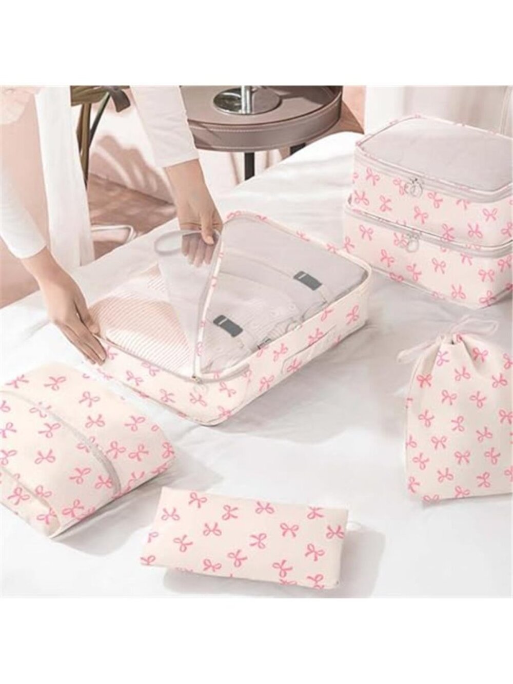 8 Piece Packing Cubes Travel Luggage Organizer Bags Suitcase Shoe Toiletry Pink - Picture 2 of 6